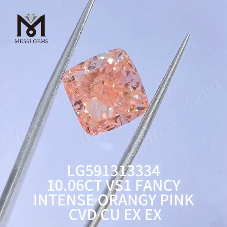 10.06CT VS1 FANCY INTENSE ORANGY PINK CVD CU EX EX Искусственный розовый бриллиант