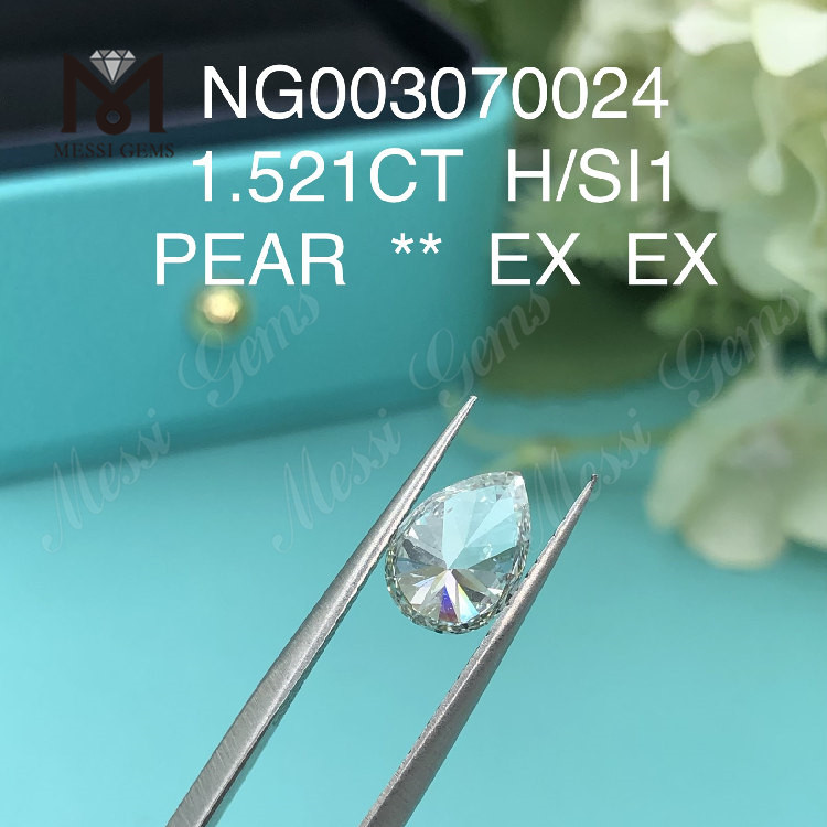 Выращенные в лаборатории бриллианты H SI1 PEAR весом 1,521 карата