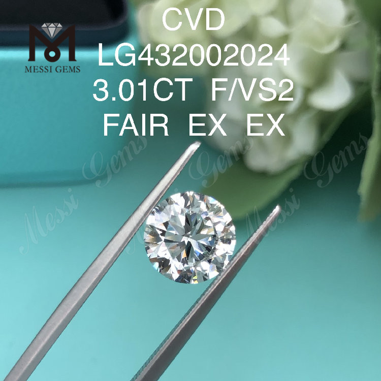 3,01 карат F/VS2 круглый бриллиант, выращенный в лаборатории EX EX Cvd алмаз оптом