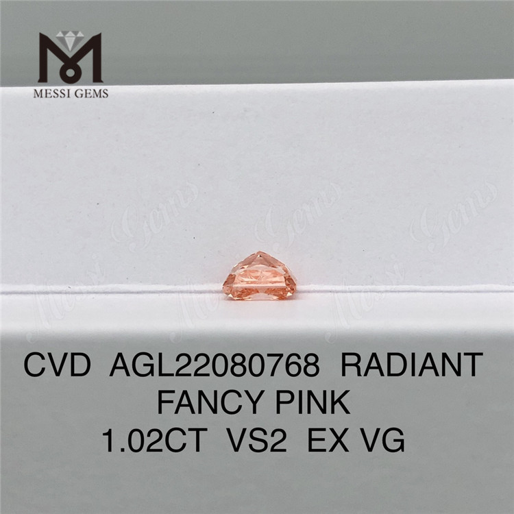 Лабораторный бриллиант VS2 EX VG 1,02 карата RADIANT FANCY PINK CVD AGL22080768 