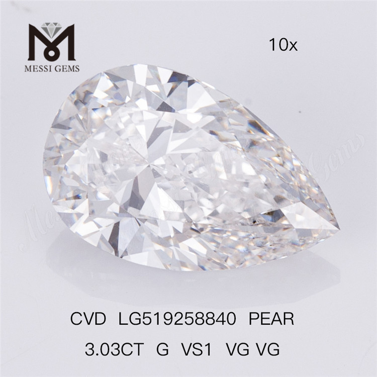 3.03CT G VS1 VG VG Выращенный в лаборатории бриллиант CVD Pear Lab Diamond 