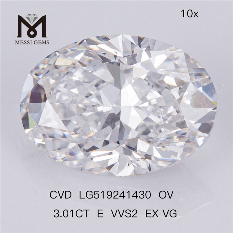 3.01ct E VVS2 EX VG OVAL CVD Высококачественный искусственный бриллиант Сертификат IGI