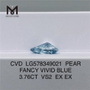 3,76 карат VS2 EX EX синтетические выращенные в лаборатории бриллианты PEAR FANCY VIVID BLUE CVD LG578349021