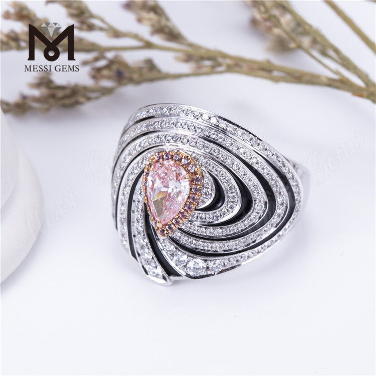 Очарование 2-каратного розового лабораторного бриллианта Кольцо с бриллиантом грушевидной формы