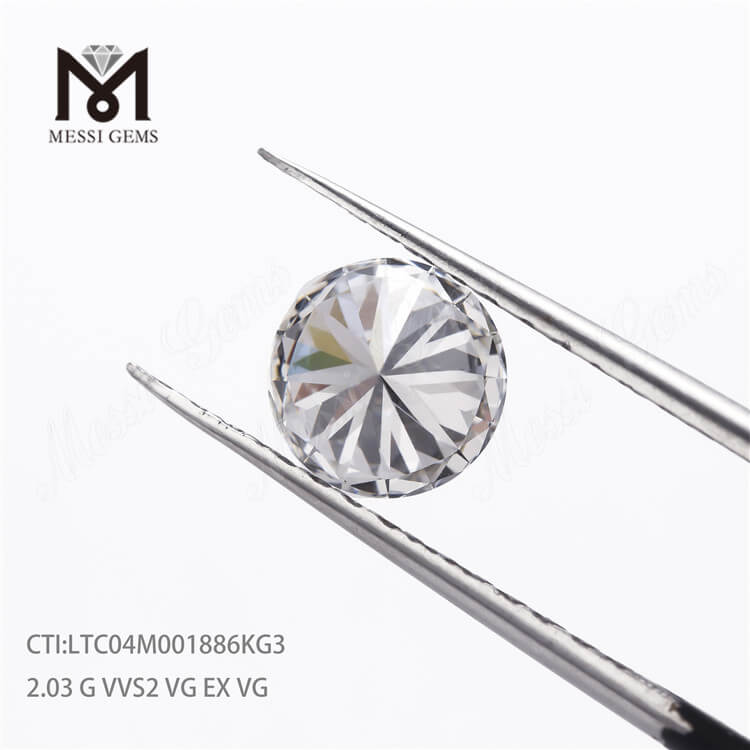Свободная цена Синтетический бриллиант 2,03 карата, выращенный в лаборатории cvd, цена Круглый алмаз HPHT G VVS2 VG