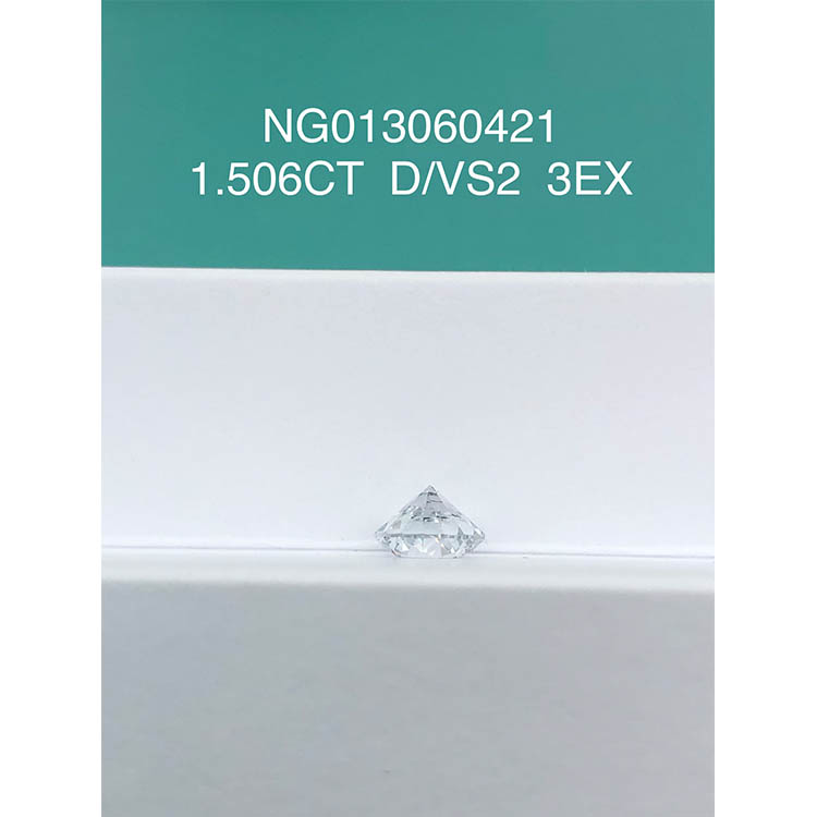 Круглый белый бриллиант, выращенный в лаборатории, 1,506 карата VS2 D Цвет
