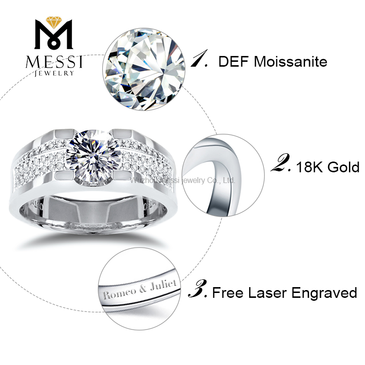 14-каратное 18-каратное белое золото DEF с муассанитом и бриллиантом, обручальное кольцо для мужчин