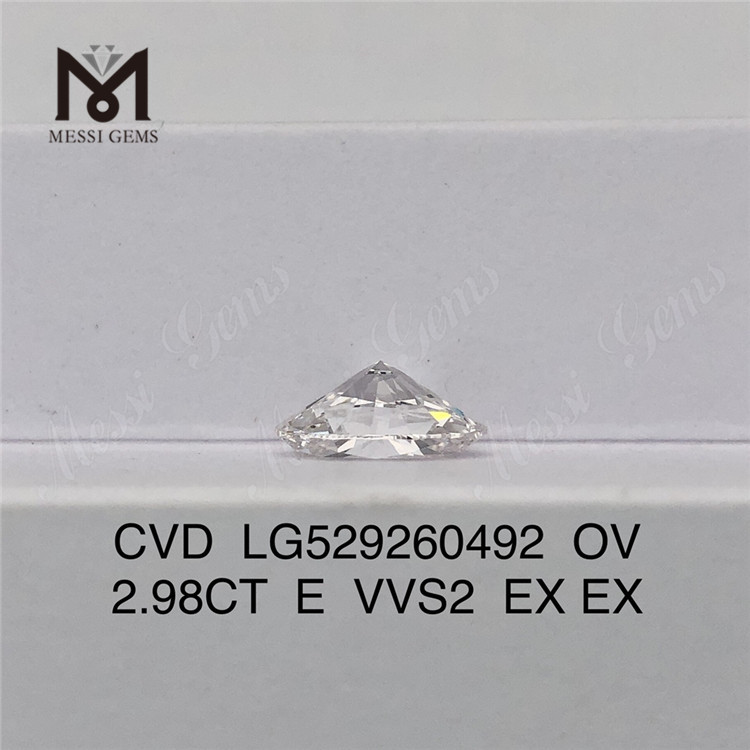 Выращенные в лаборатории бриллианты 2,98 карата E цвета CVD овальной формы VVS выращенные в лаборатории бриллианты IGI