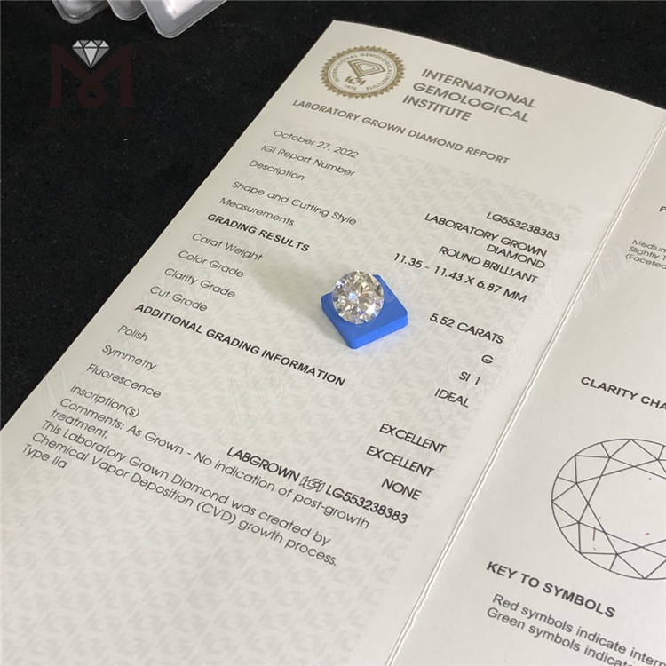 5,52 карат G SI1 ID EX EX выращенный в лаборатории бриллиант cvd 5 карат лучшие искусственные бриллианты