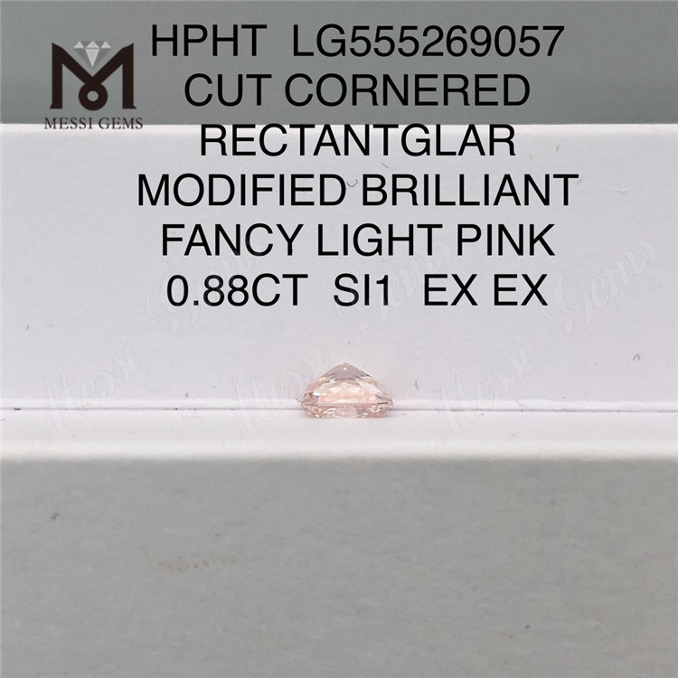 Выращенный в лаборатории бриллиант RECTANTGLAR FANCY СВЕТЛО-РОЗОВЫЙ 0,88 КАРАТА SI1 EX EX HPHT LG555269057