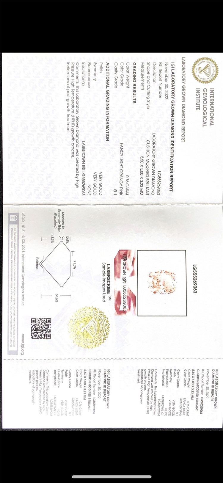 Производитель лабораторных розовых бриллиантов весом 0,76 карата 