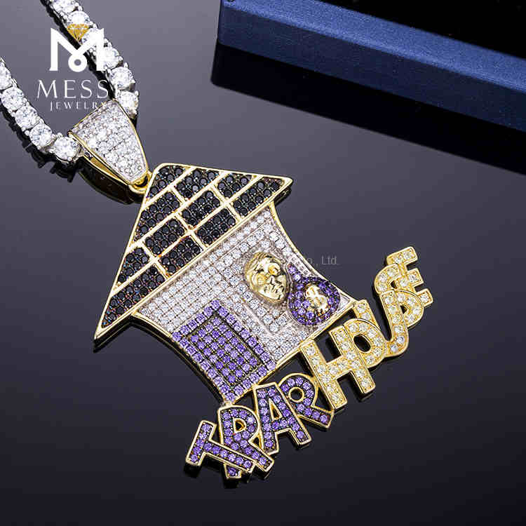 Пользовательские 925 Серебряный рэппер муассанит Камни Хип-хоп Серебряный мужской ювелирный кулон