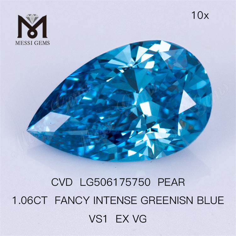 1,06 карат FANCY VIVID GREENISN BLUE VS1 EX VG PEAR искусственные голубые бриллианты LG506175750 
