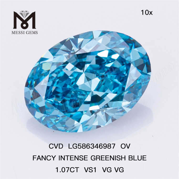 1.07CT VS1 VG VG OV FANCY INTENSE GREENISH Синий овальный бриллиант CVD LG586346987
