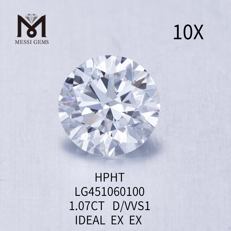 1,07 карата D VVS2 Лабораторные бриллианты круглой огранки BRILLIANT IDEAL огранки HPHT