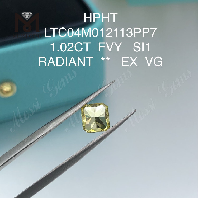 Fancy Vivid желтые лабораторные бриллианты огранки «радиант» 1,02 карата SI1 