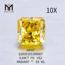 Выращенные в лаборатории фантазийные желтые бриллианты 0,69 карата FIY VS1 Radiant огранки 