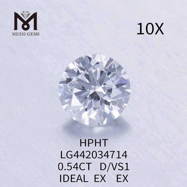 Круглый драгоценный камень 0,54 карата D/VS1, созданный в лаборатории IDEAL EX EX
