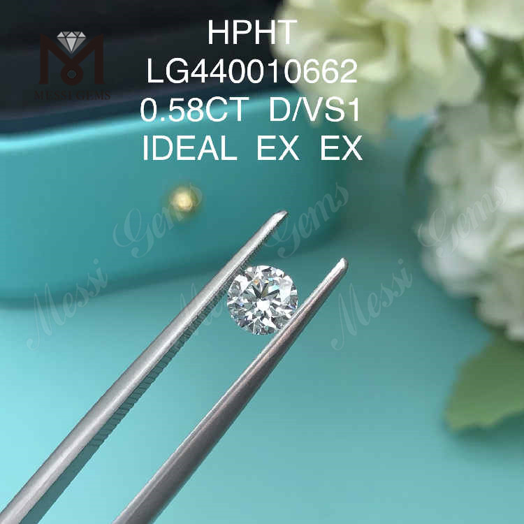 Лабораторный бриллиант круглой огранки 0,58 карат D/VS1 IDEAL EX EX