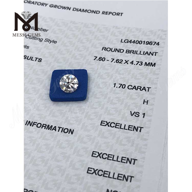 1,70 карата H VS1 IDEAL Круглый бриллиант, выращенный в лаборатории, стоимость за карат