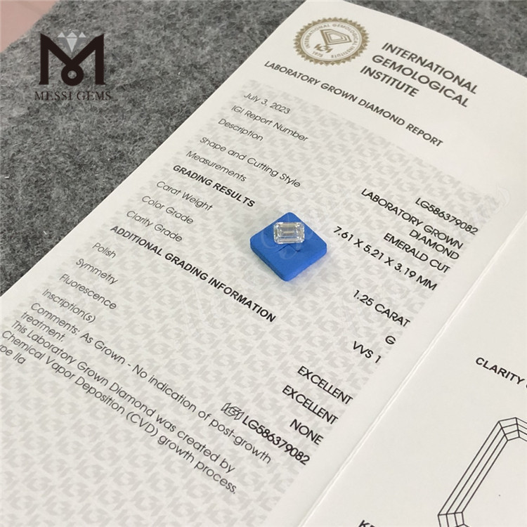 Бриллиант IGI изумруда G VVS1 1,25 карата CVD, имеющий сертификат качества 丨Messigems LG586379082 