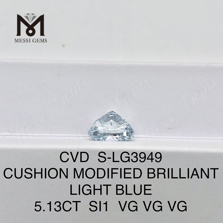 5.13CT SI1 CUSHION СВЕТЛО-ГОЛУБЫЕ сертифицированные лабораторные бриллианты IGI Certified Sustainable Sparkle丨Messigems CVD S-LG3949