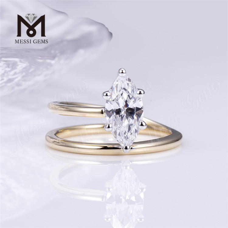 изготовленное на заказ ювелирное обручальное кольцо из 14-каратного золота, кольцо с бриллиантом огранки «маркиза» большого карата