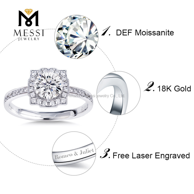 Обручальное кольцо с муассанитом 14-каратное белое золото 1-каратное обручальное золотое кольцо