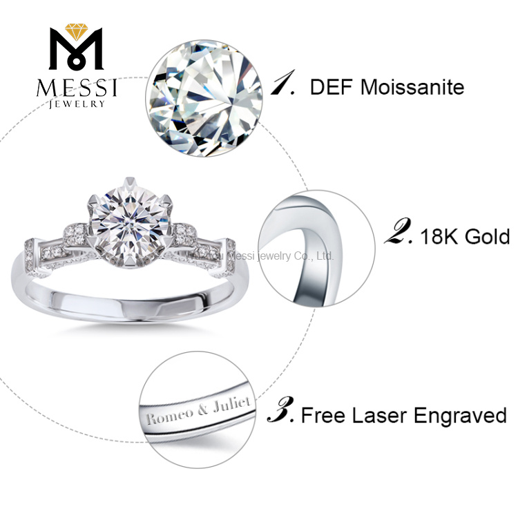 Vvs белое кольцо с муассанитом 1 карат обручальное кольцо с муассанитом для женщин