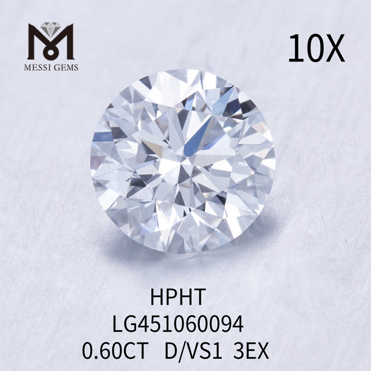 0,60 карата D VS1 EX Cut Grade Круглый бриллиант, созданный в лаборатории HPHT