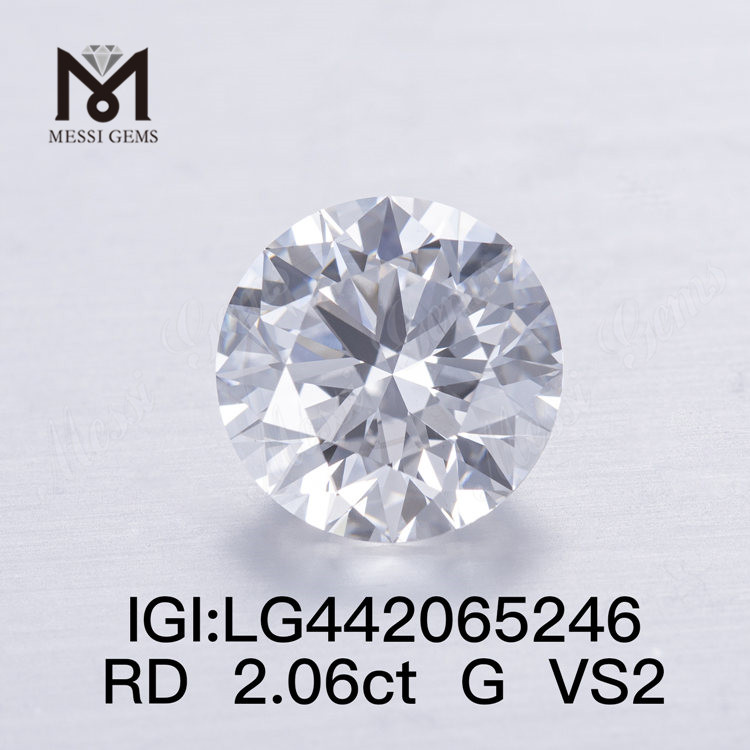 Цена лабораторного бриллианта G VS2 круглой огранки EX весом 2,06 карата весом 2,06 карата