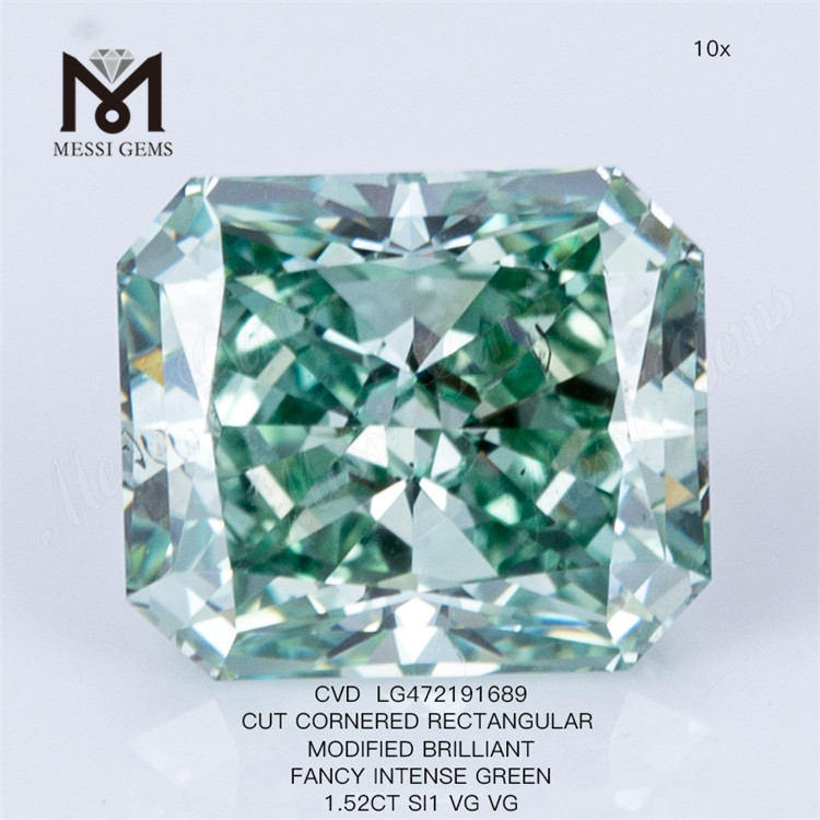 ПРЯМОУГОЛЬНЫЙ зеленый бриллиант, выращенный в лаборатории, 1,52 карата