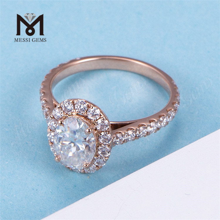 обручальное кольцо из 14-каратного розового золота с овальным бриллиантом в стиле ореола 2 карата мода