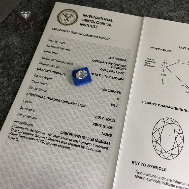 3,05 карата G VS2 VG VG CVD лабораторные бриллианты ОВАЛЬНЫЙ Сертификат IGI