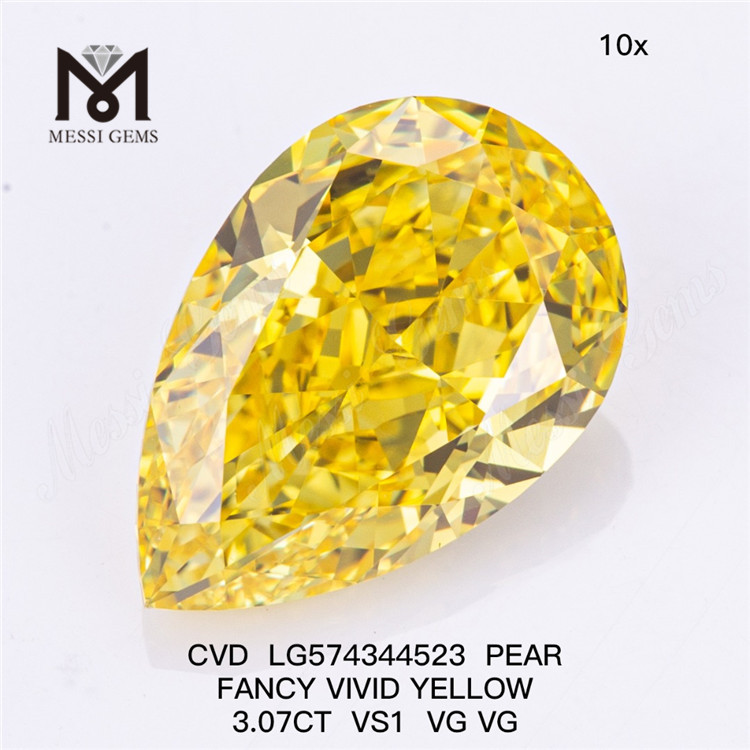 3.07CT PEAR FANCY VIVID YELLOW VS1 VG VG 3ct созданный в лаборатории бриллиант CVD LG574344523