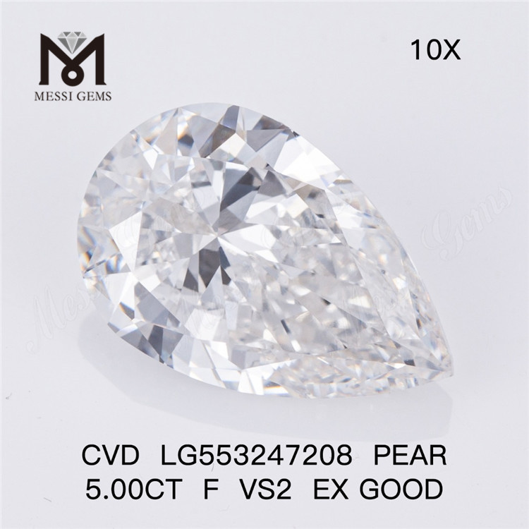 5.00ct F VS2 EX Высококачественный бриллиант грушевидной формы, выращенный в лаборатории