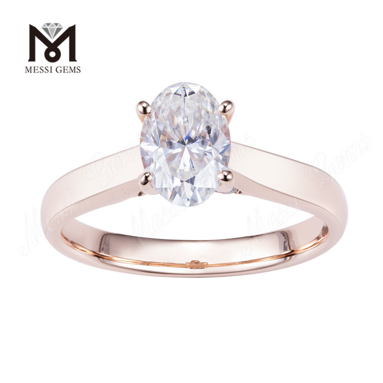 Простой стиль K Gold OVAL Lab Diamond Кольцо-солитер из 14-каратного розового золота